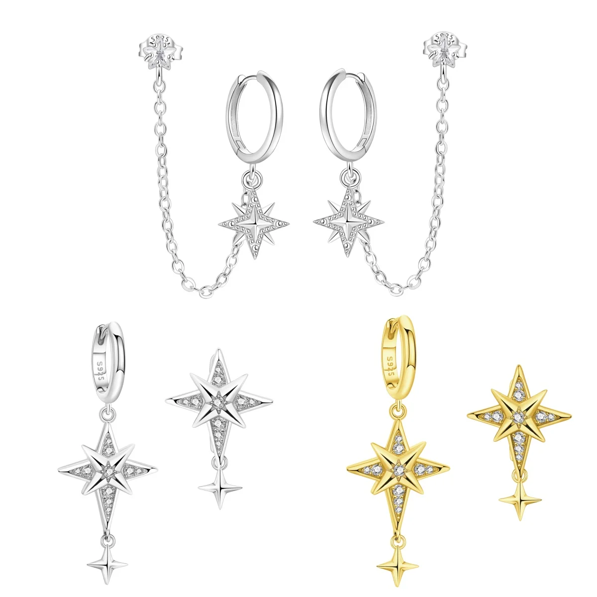 

Orstarry S925 Sterling Silver Earrings Eight Pointed Star Tassel Earrings For Birthday Gift Fashion Trend Silver Jewelry Gift