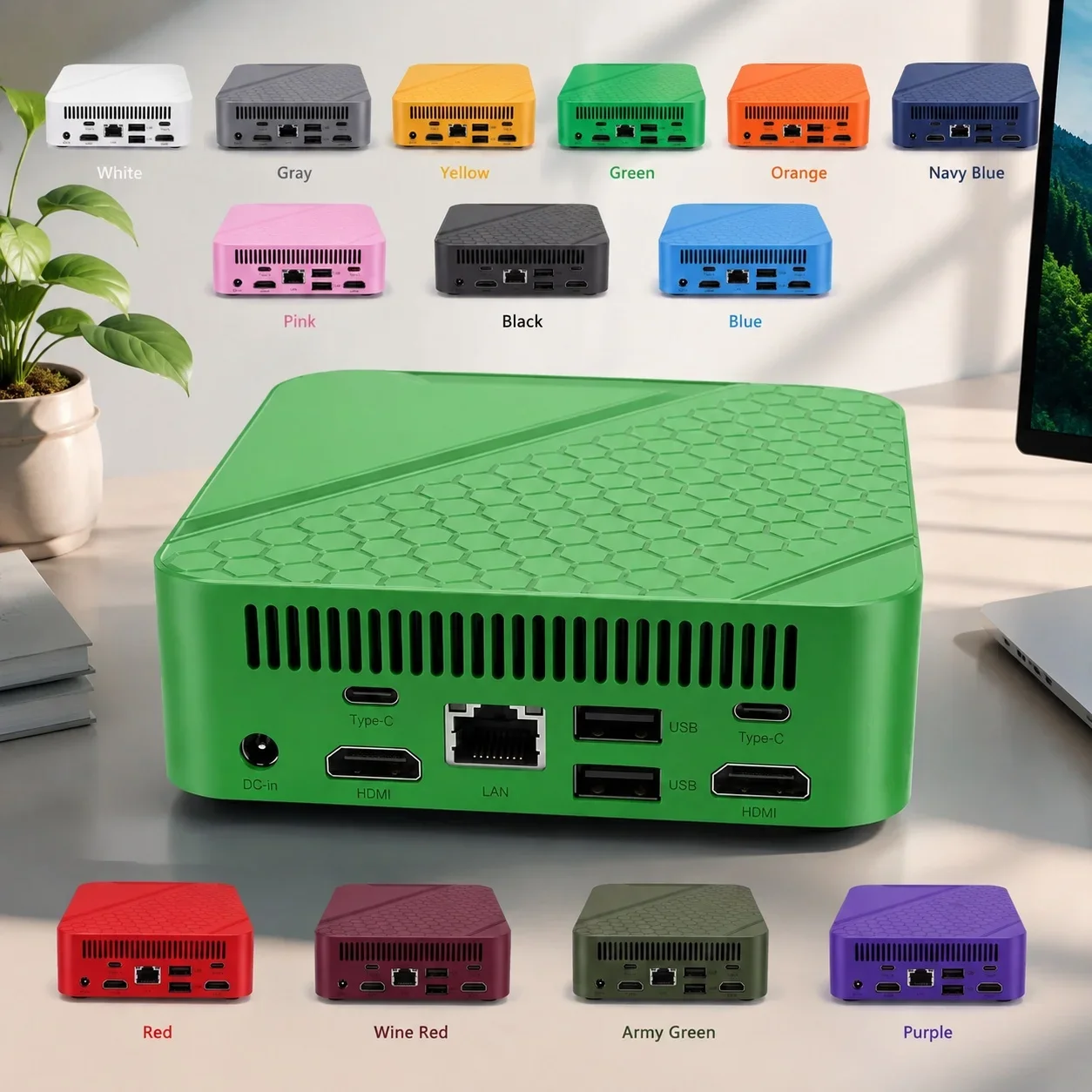 Mini PC Intel Core N150 Hexagon Texture Small Form Factor Mini Desktop Computer For Gaming Office Home Business Windows 11