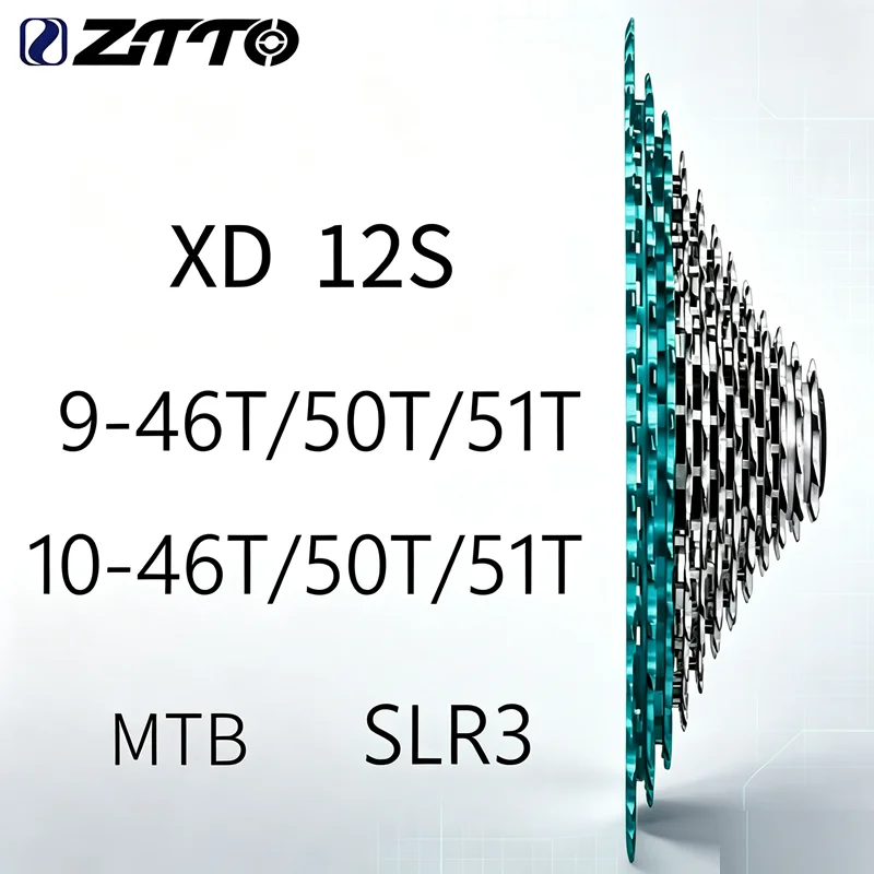 ZTTO 12S MTB XD Cassette 278g-314g Universal CNC Teal-Silver SLR3 K7 Sprocket 9-46T 9-50T 9-51T 10-46T 10-50T 10-51T 12-Speed