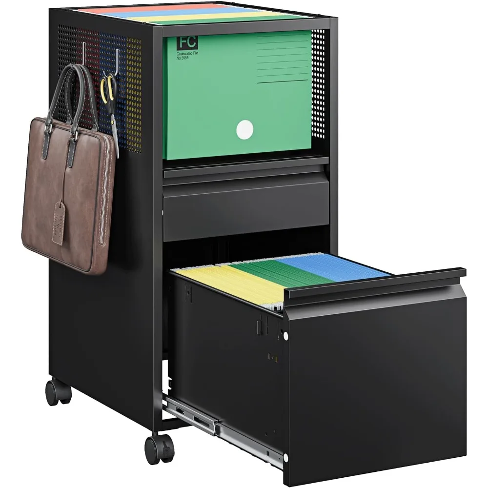 

Mobile 2 Drawer File Cabinet with Shelves, Under Desk Metal Rolling Filing Cabinets for Home Office Organizer,Hanging Files Let