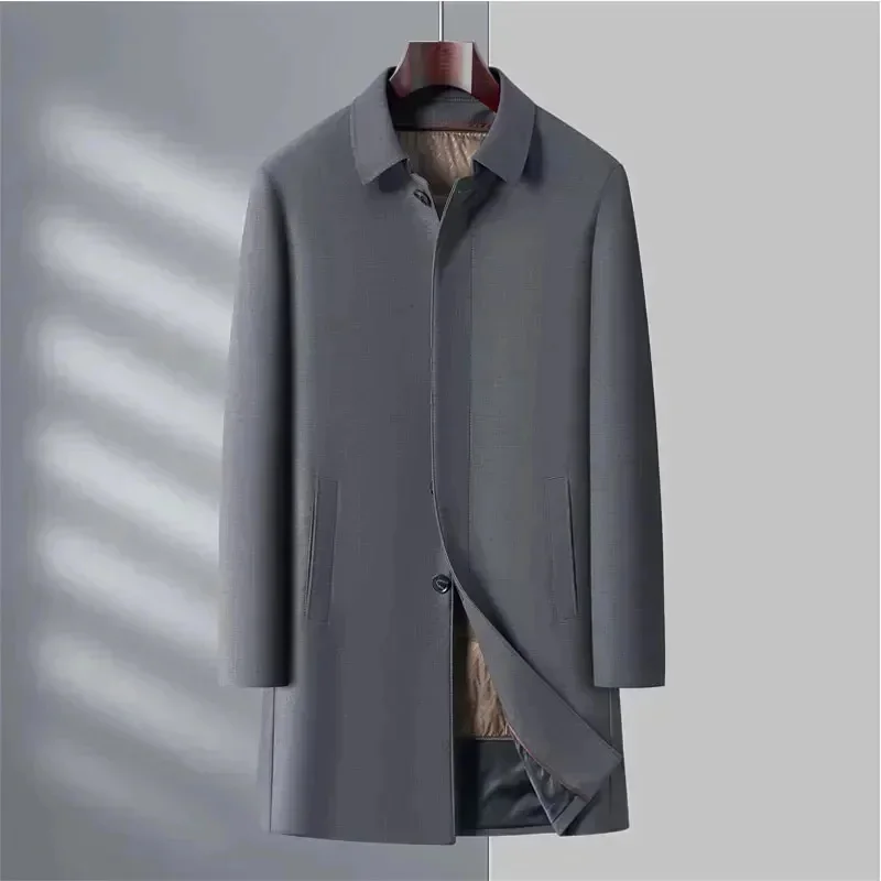 Men's Autumn and Winter Mid-length Coat With Detachable Lining Thickened Lapel High-end Business Windbreaker Jacket