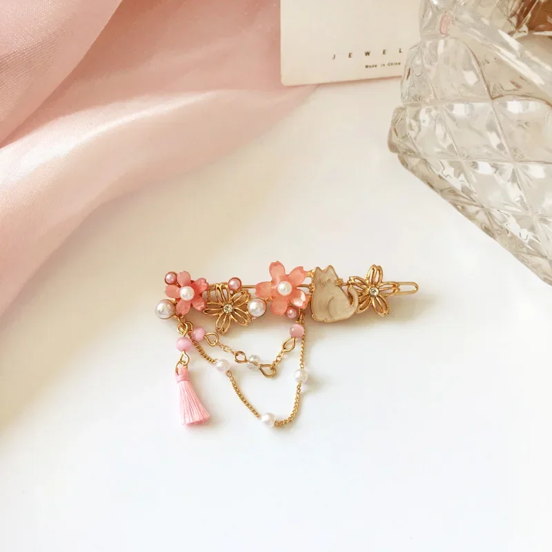 Japanese Cherry Blossom Daisy Flower Pink Sakura Hairpin Fashion Cute Animal Cat Rabbit Planet Hairclip for Women Girls flowers