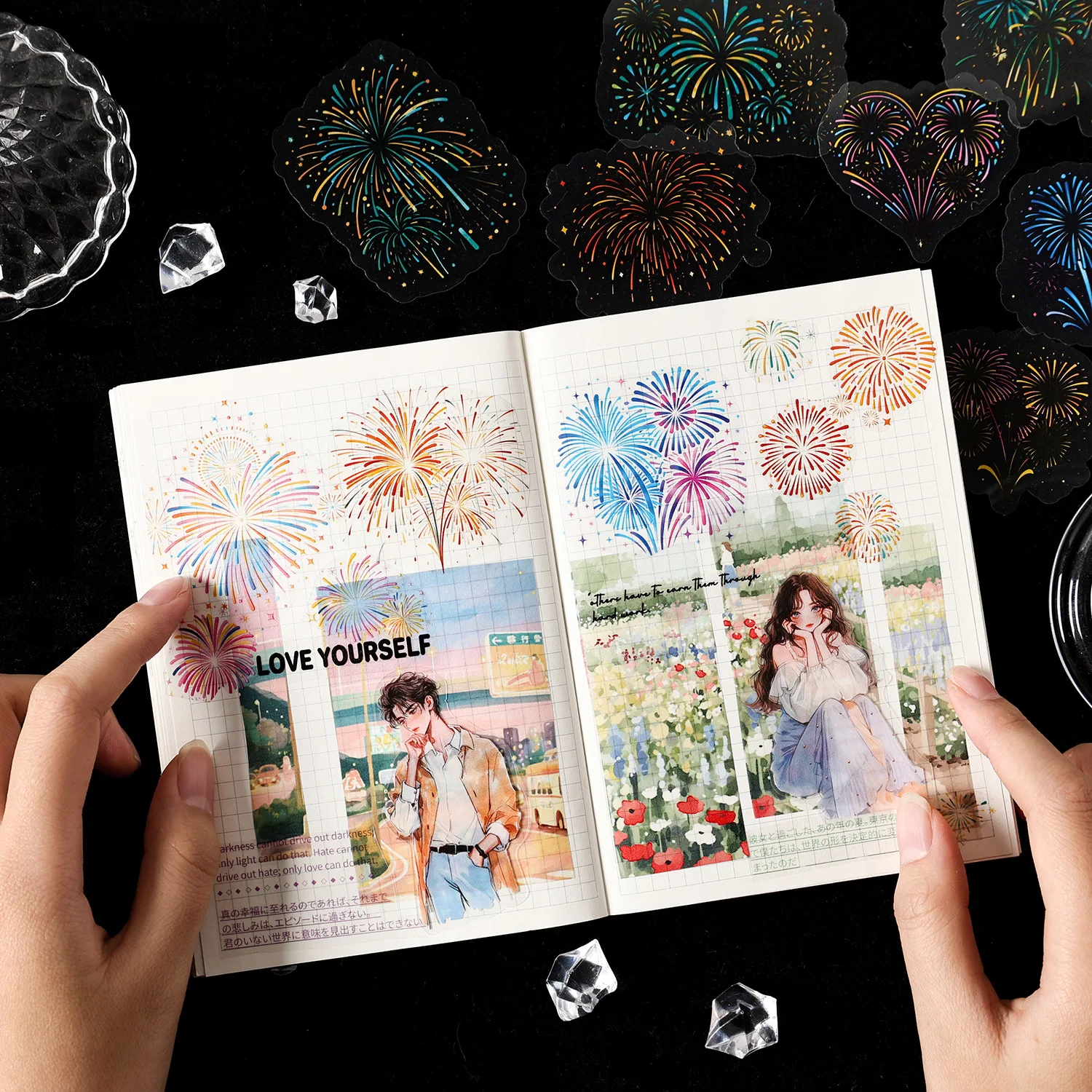 15pcs/1lot Kawaii Scrapbook Stickers  painting Junk Journal Gold Planner Stationery Decorative