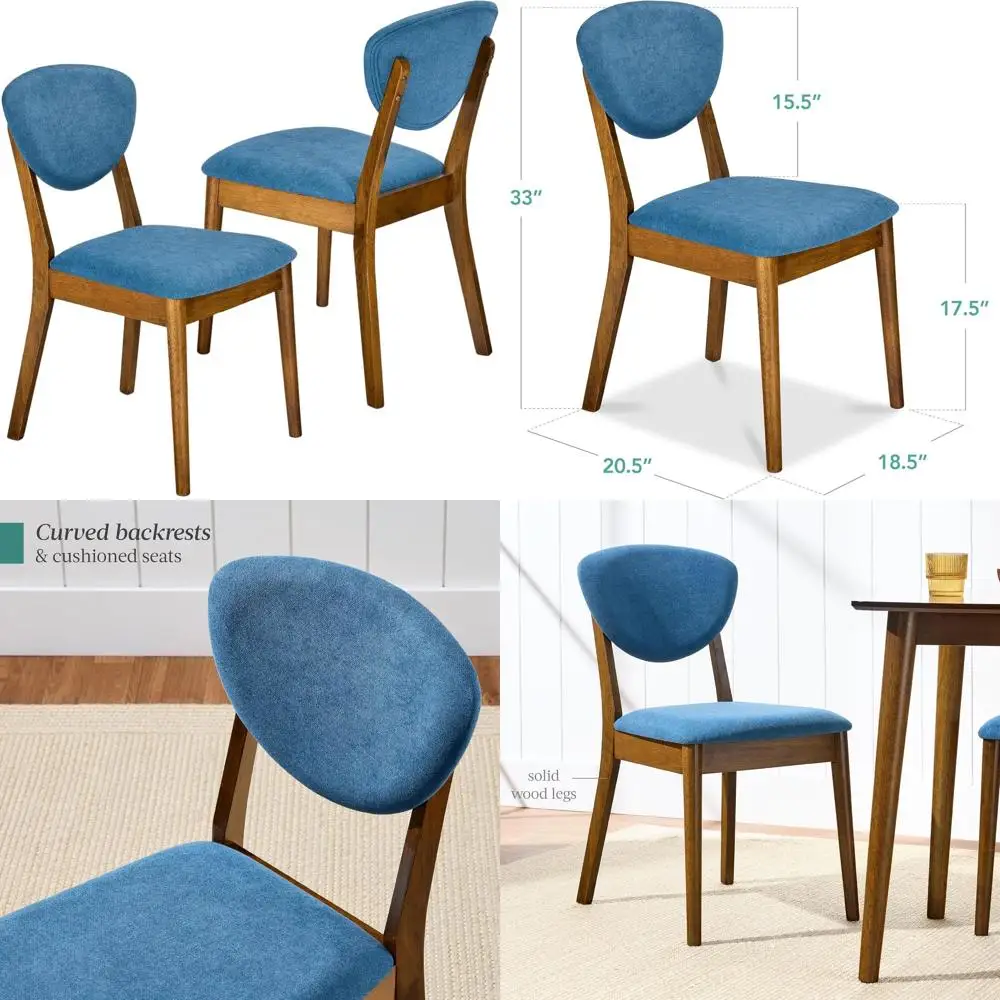 

Комплект из 2 обеденных стульев в стиле Mid-Century Modern с обивкой - из орехового дерева с синими подушками сидений и мягкими спинками.