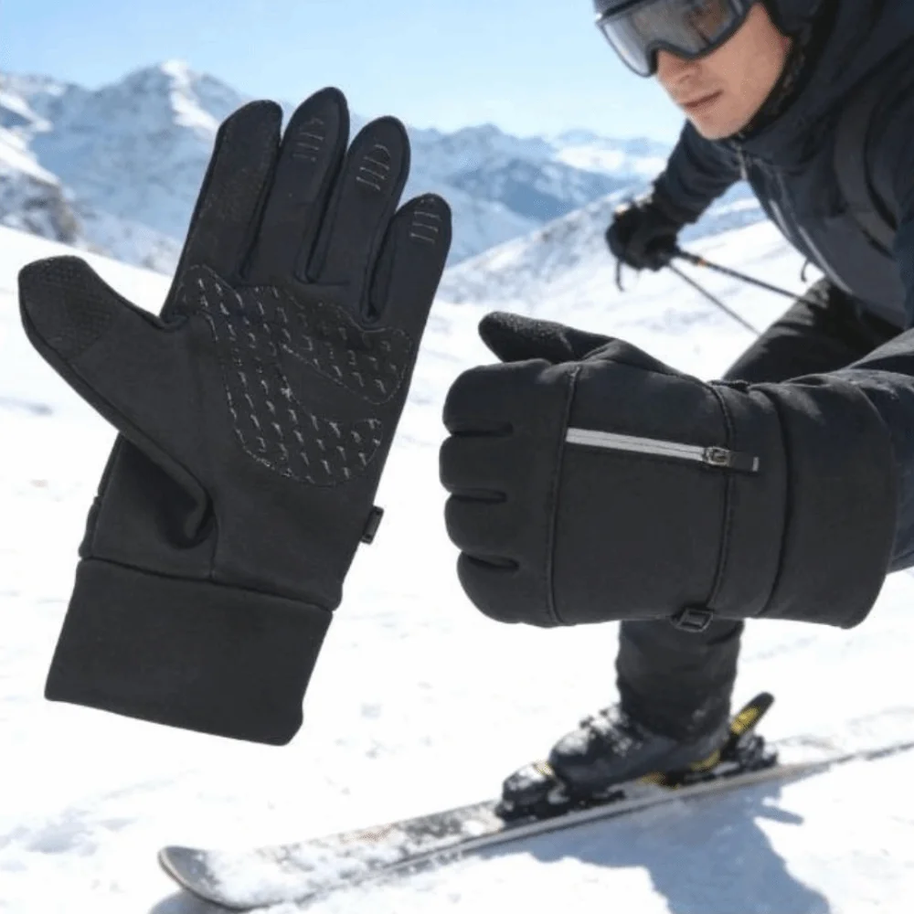 Polyester Winter Cycling Gloves Black Medium-thick Thermal Full Finger Gloves M, L, XL Wrist Zipper Zipper Winter Gloves