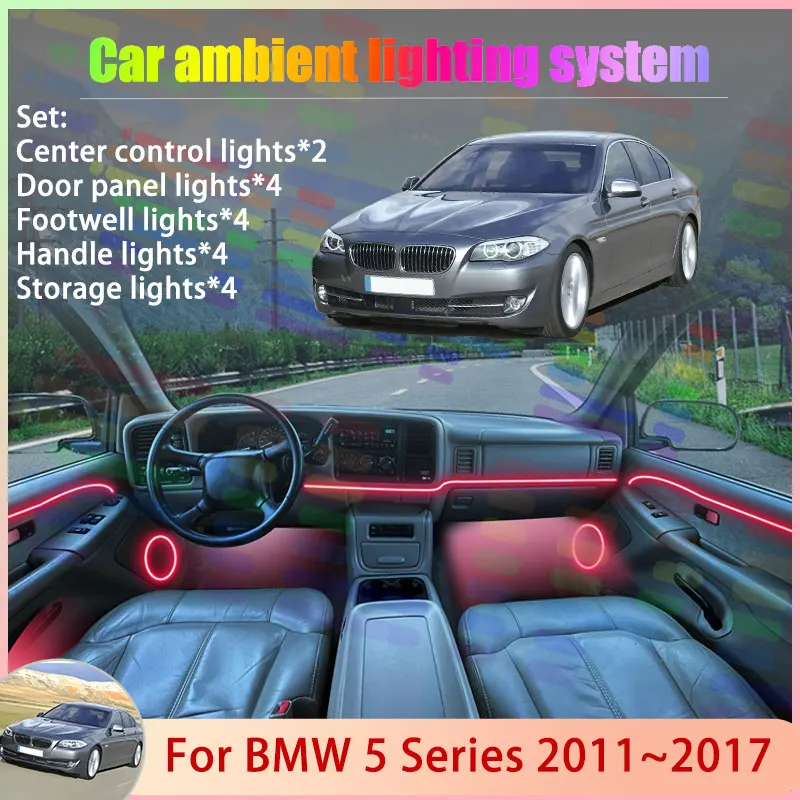 

For BMW 5 Series MK6 2011~2017 F10 F11 F07 F18 2/18 in 1 Car Atmosphere Light Lamp RGB Shade Ensemble Streamer Atmosphere Set