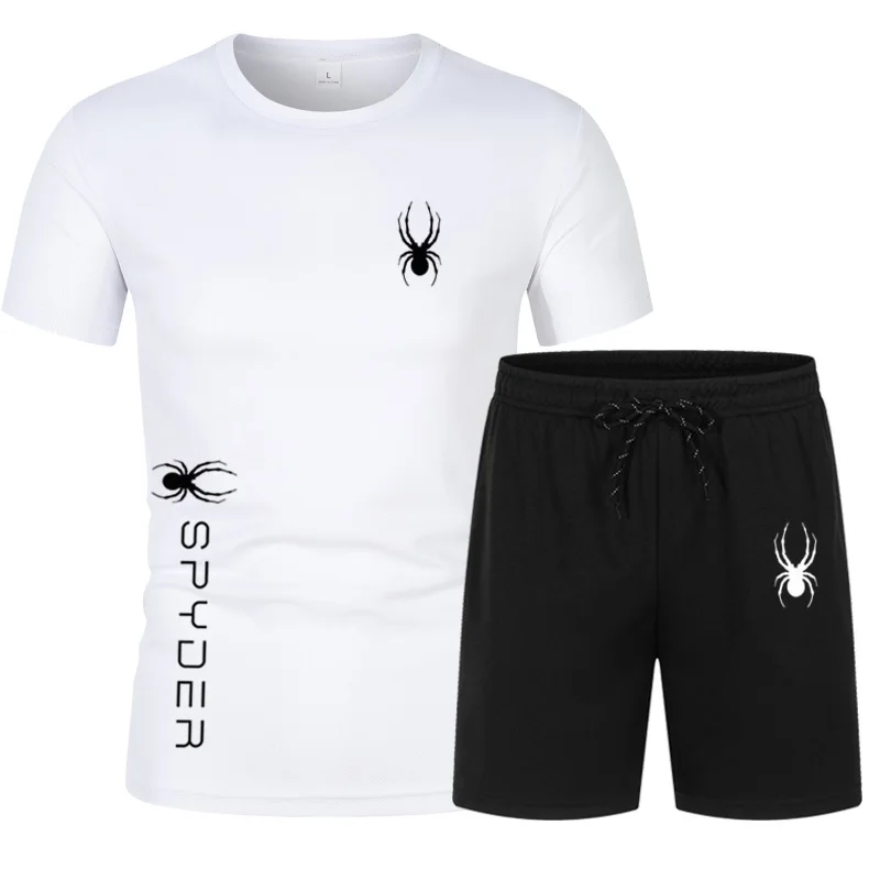 Letnia męska odzież sportowa marki strój do fitnessu ubrania do biegania garnitur casual T-shirt + spodenki oddychający dwuczęściowy strój sportowy męski