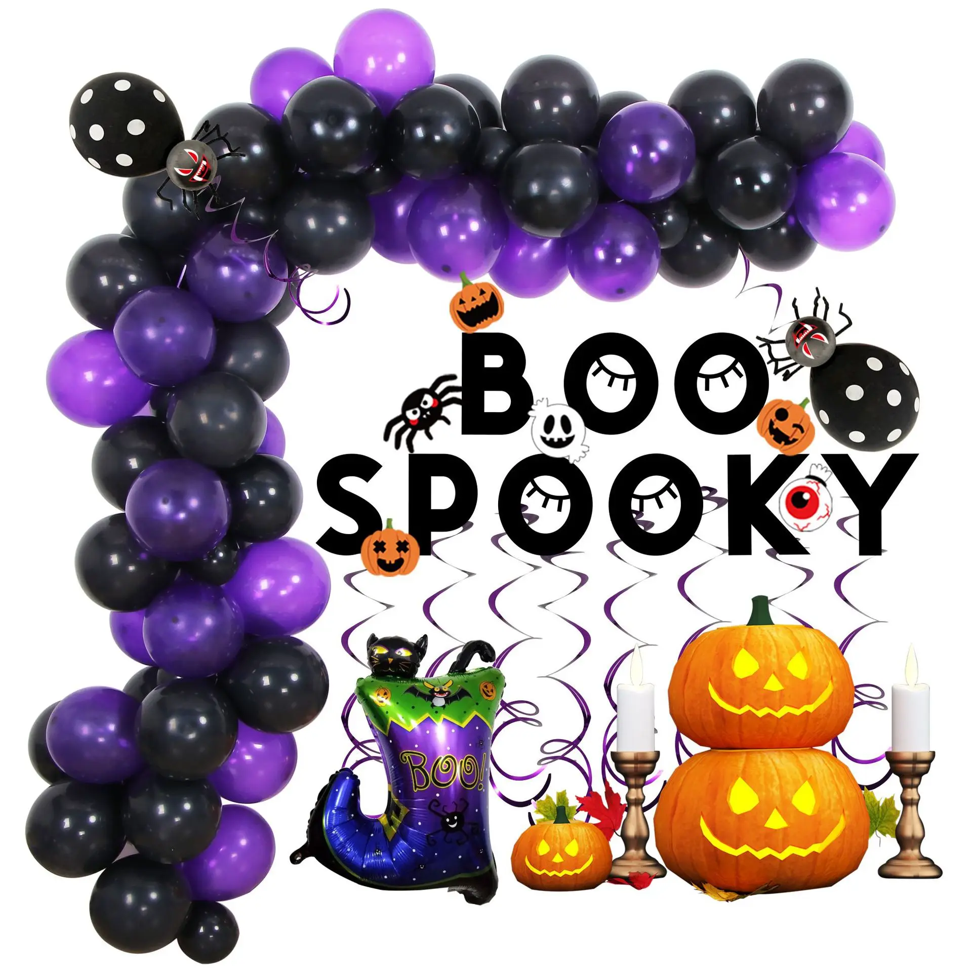 

Halloween Balloon 10 inch latex balloon aluminum film latex combination layout Halloween party decorative balloon set