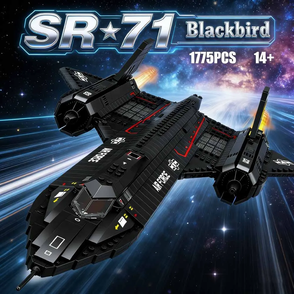 

Военный конструктор 1775 деталей: Модель самолета SR-71 Blackbird (разведывательный самолет ВВС) из строительных блоков для детей, MOC-модель для демонстрации