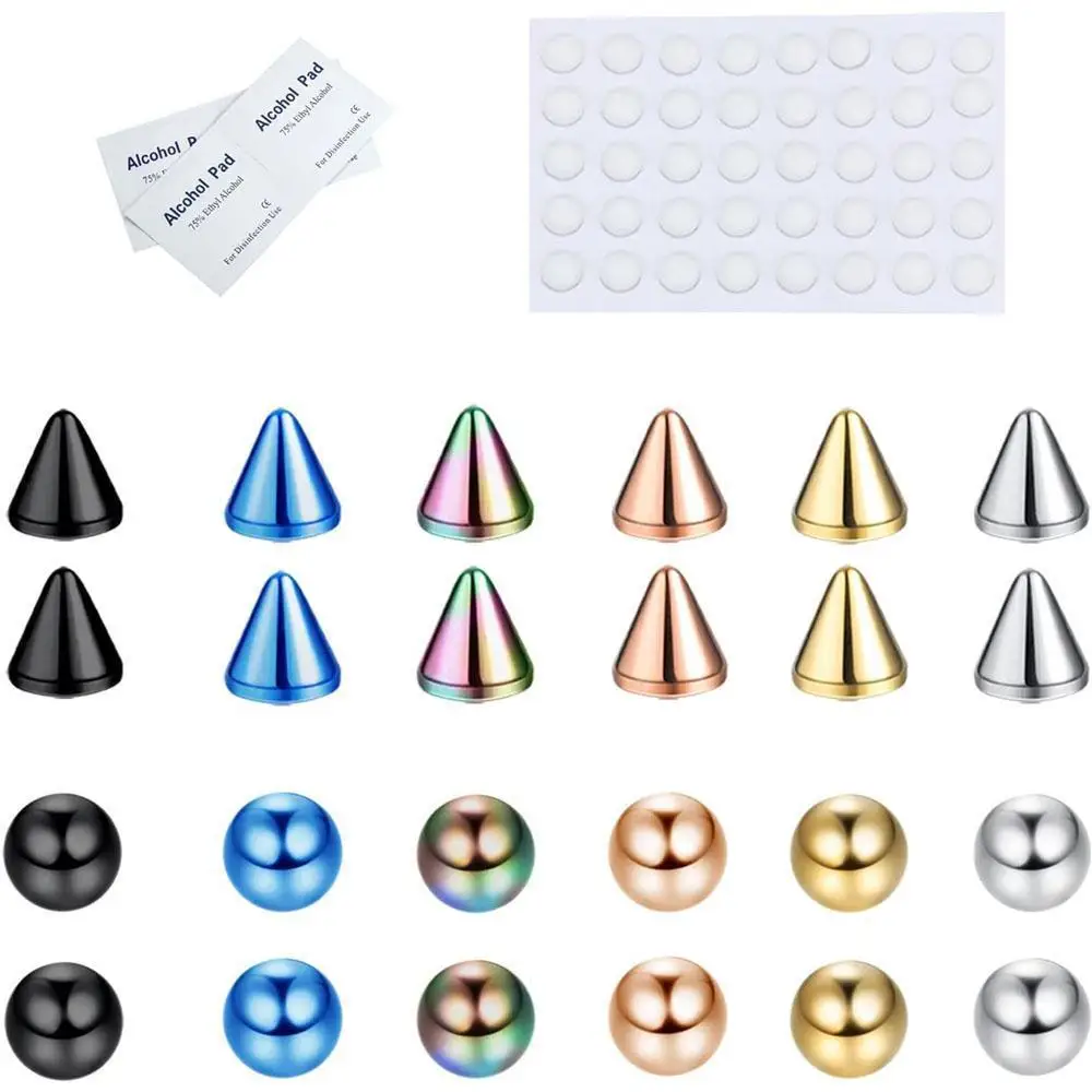 1/68Pcs Fake Nose Eyebrow Ring Fake Lip Labret Studs Replacement Ball with Sticker Faux Nose Studs Non-Piercing Body Jewelry