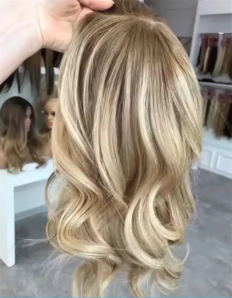 

Блондинка Коричневый Balayage Lace Font Wig Синтетический парик Парики на заказ Парики на шнуровке Темный корень Парик ручной работы HD Парики на шнурке Бесклеевые парики