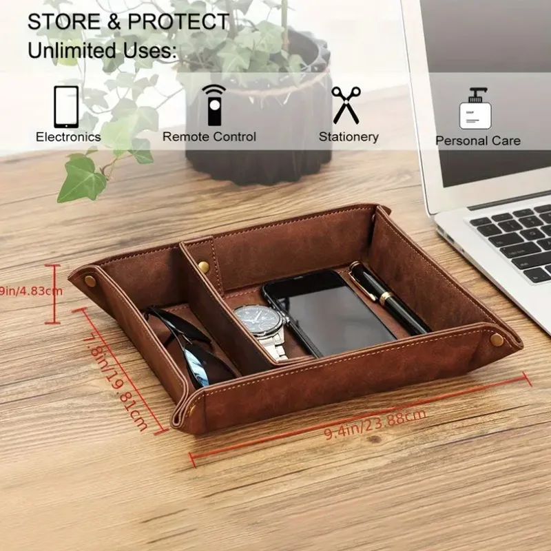 New Creative Folding Tray PU Leather Valet Trinket Collapsible Phone Key Wallet Coin Desktop Storage Sundries Box Bins