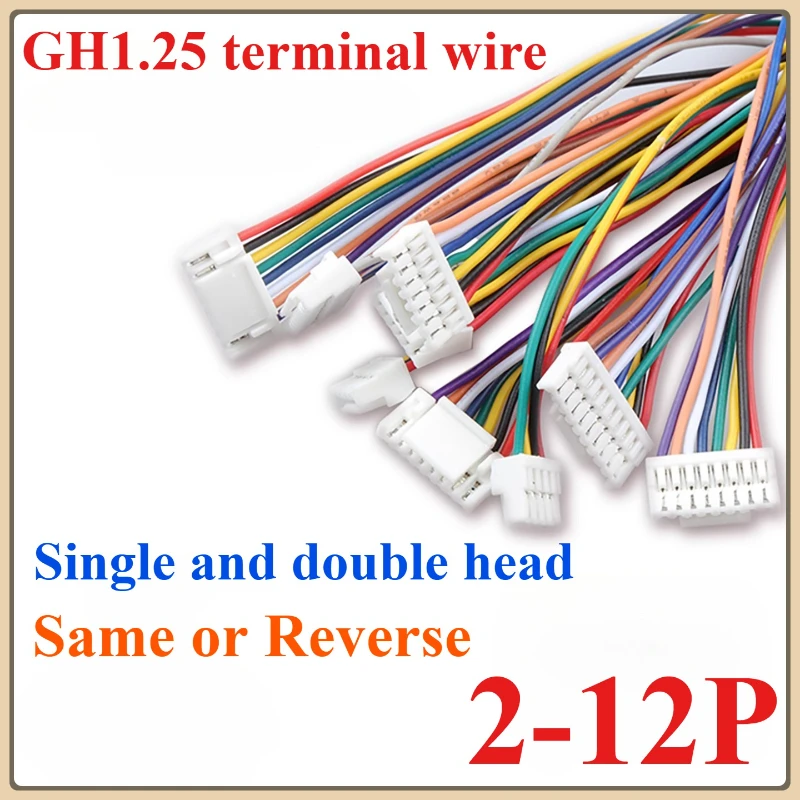10Pcs/lot GH1.25 2P/3P/4P/6-pin JST GH Series 1.25mm Male Plug Connector 28AWG Wire Single/Double/Same/Reverse Connector 1.25MM