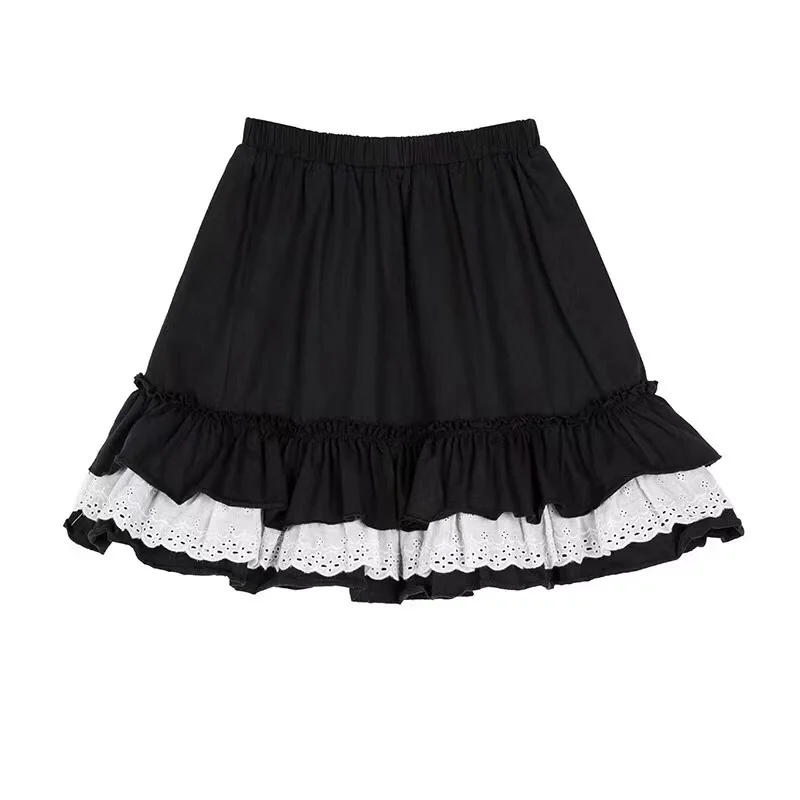 HOUZHOU-Gótico Lace das Mulheres Ruffle Mini Saias, Mulheres Harajuku Fairy Grunge, Saia Plissada Preta, Japonês Lolita Streetwear, Mall Goth