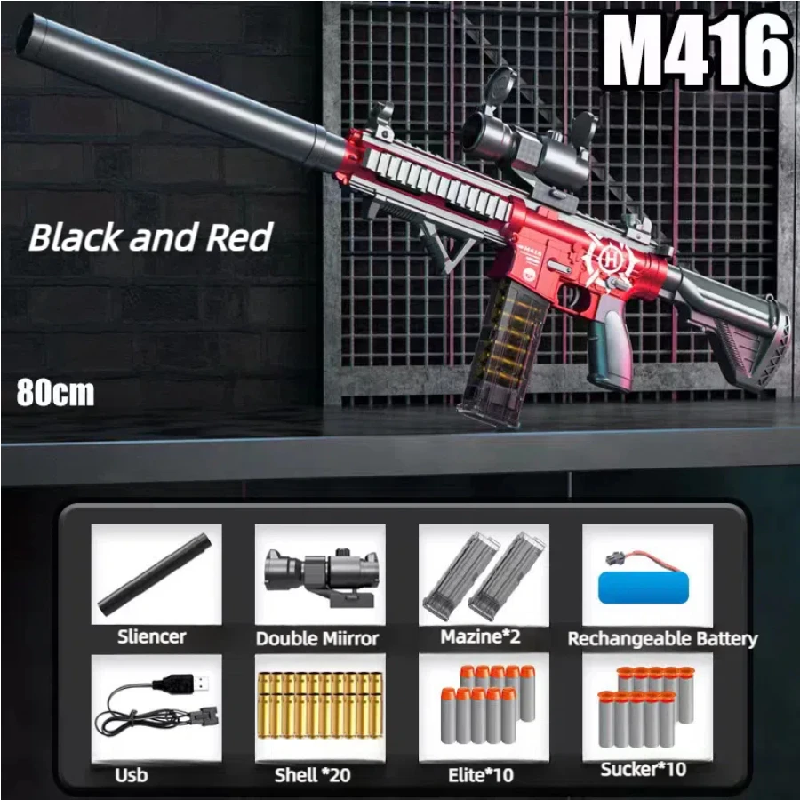 Airsoft Weapons Pneumatic Toy Rifle M416 Toy Gun Soft Bullet Shell Ejecting Electric Manual in 1 Double Clips for Adult Boy Game