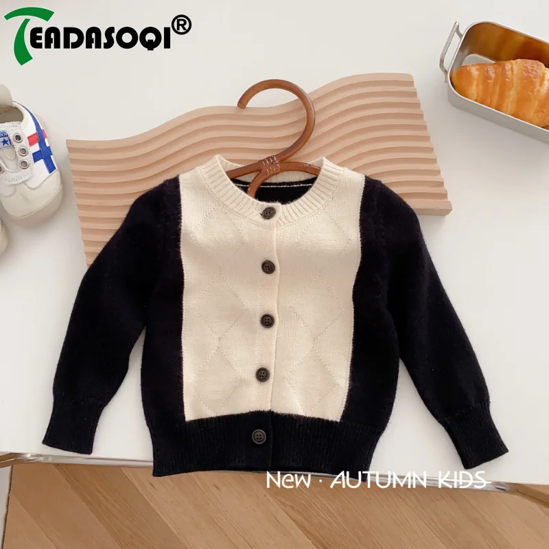 

6M-7Y Autumn Kids Clothes Toddler Casual Cardigan Knitted Patchwork Cute Infant Baby Boys Girls Sweaters Children Clothing