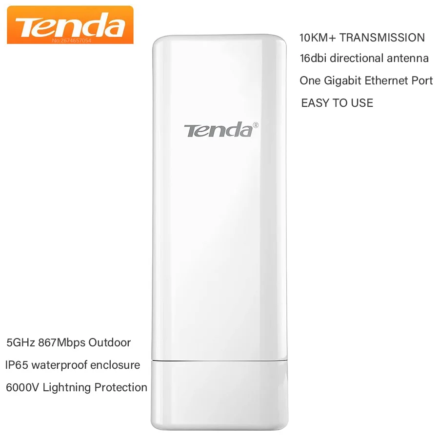 Tenda O6 Outdoor Wi-Fi Access Point 5GHz 867Mbps Outdoor Access Point 16dbi Directional Antenna 10+km Transmission Range AP