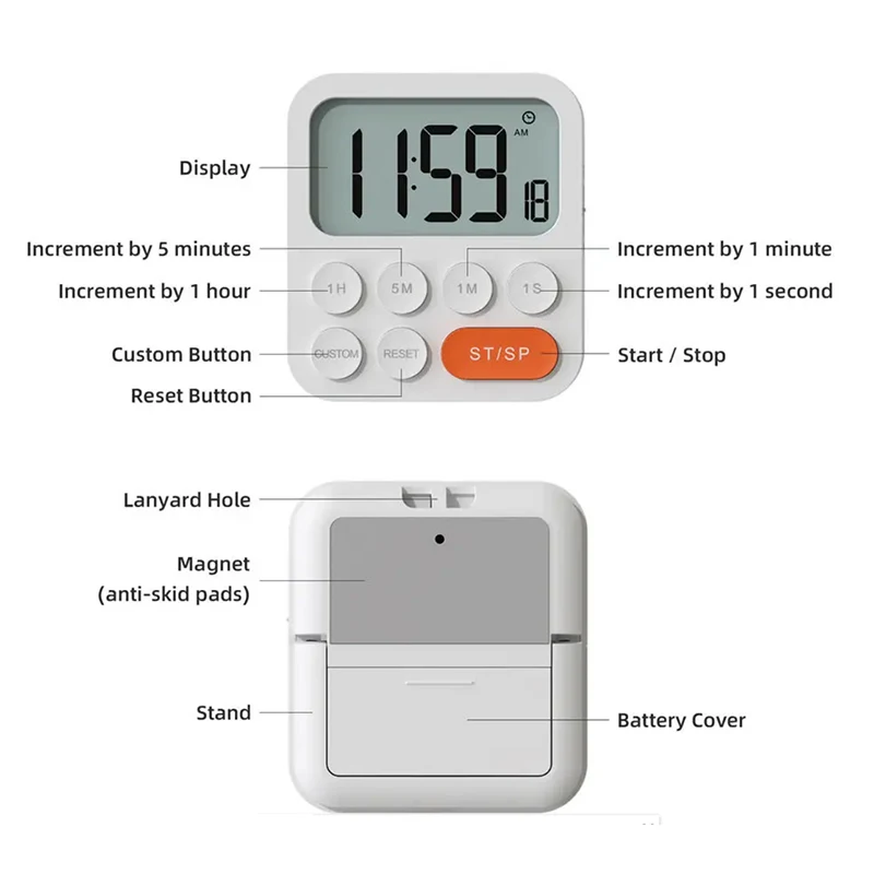 LCD Countdown Stopwatch Digital Timer Kitchen Cooking Clock Timer for Baking Shower Fitness Classroom Study  Home Stopwatch