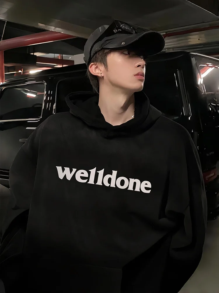 

Tra Brand Street Sle Fce Lined Oversized Hoodie Men's Autumn Winter Casual Comfortable Cotton Sweatirt with Print