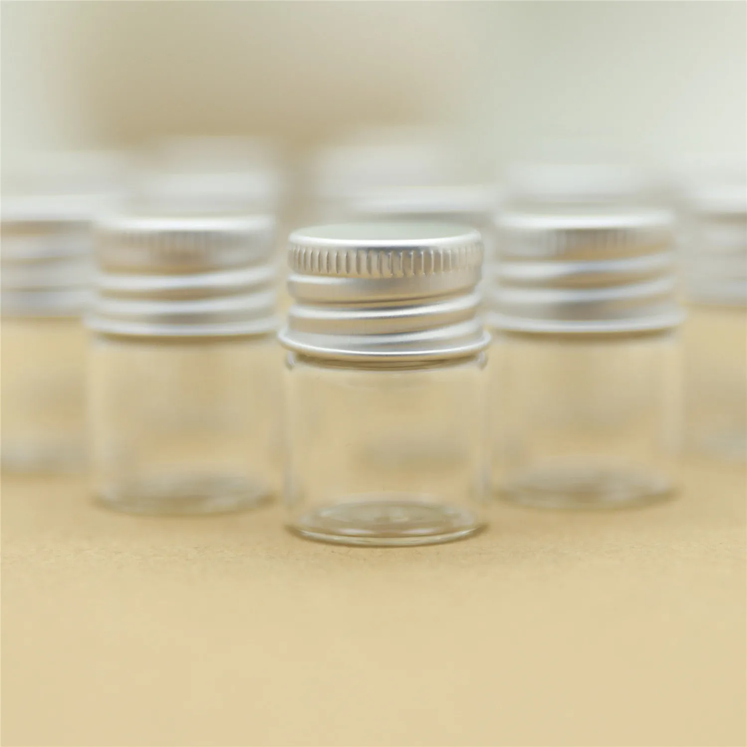 50 pcs/lot 5ml/8ml/10ml/15ml/20ml/25ml Small Glass Bottle Glass Jars Silver Screw Cap Test Tube DIY Bottles Container Tiny Vials