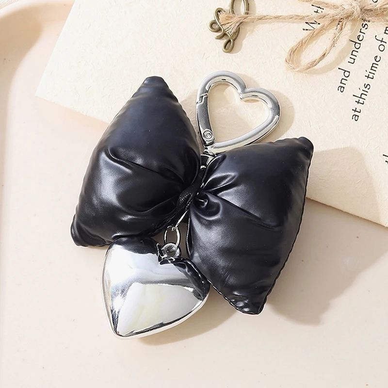 Y2K Silver Candy Color Keyring Pendant 3D Bowknot Heart Keychain Sweet Cool Girls Phone Chain Fashion Jewelry Accessories