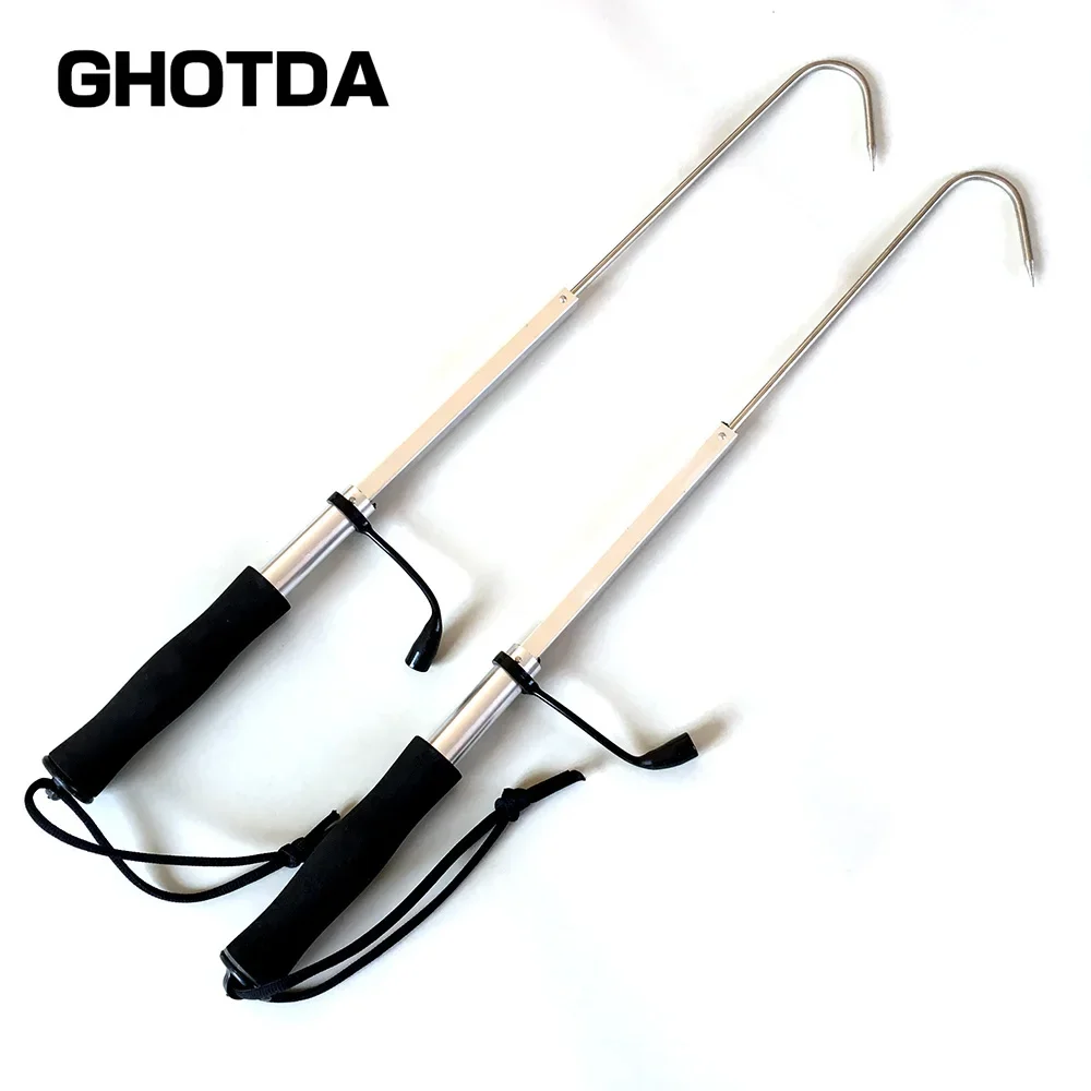 GHOTDA 60cm 70cm Telescopic Gaff  Stainless Steel Hook Aluminum Alloy Spear Hook Fish