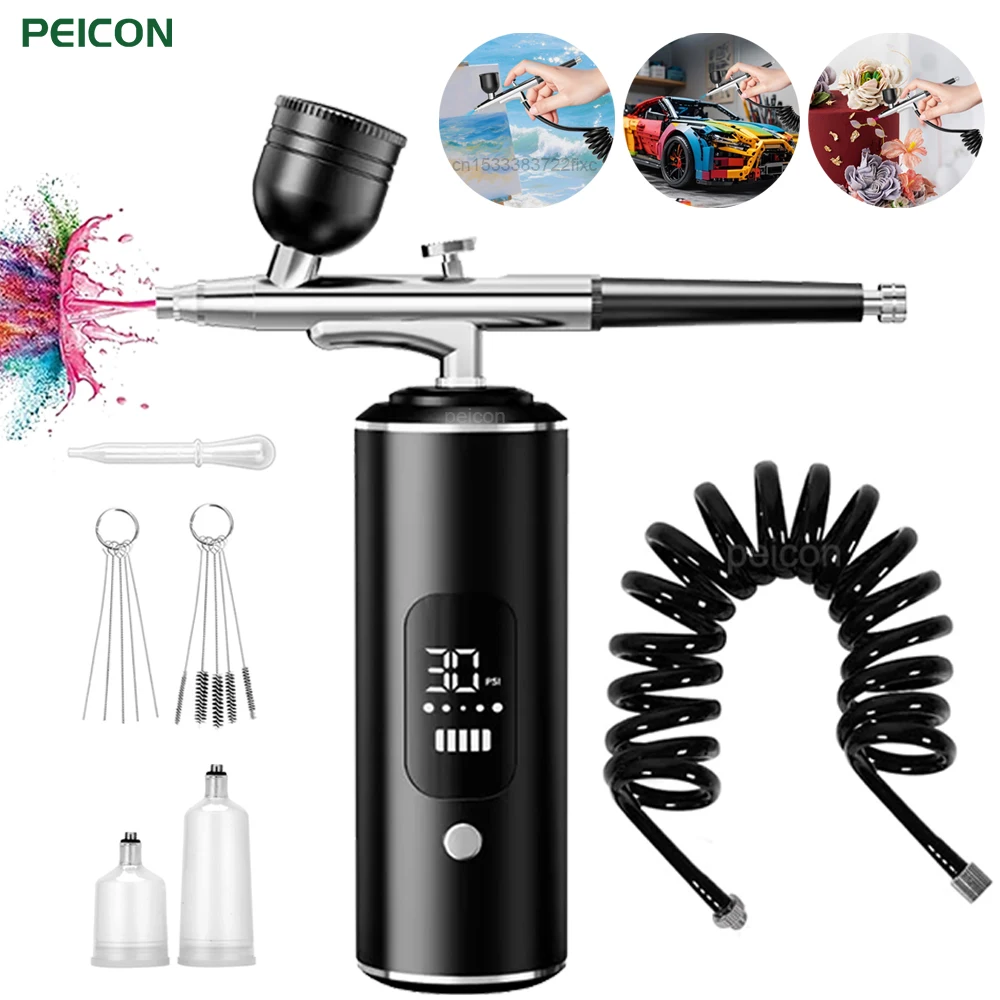 Airbrush with Compressor Handheld Spray Gun for Painting Crafts Mini Spray Gun USB Rechargeable Airbrush Portable Sprayer Gun