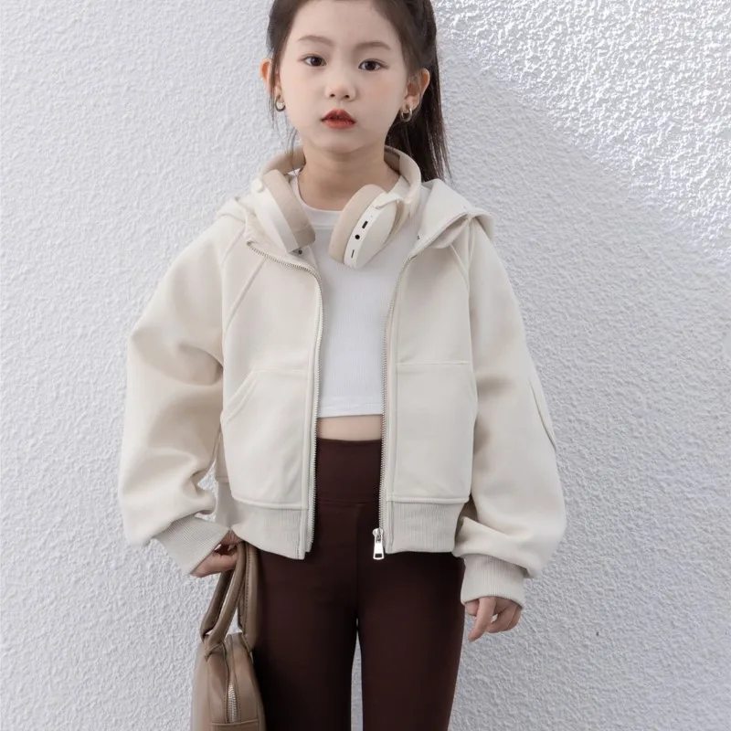 Fashion Baby Girl Boy Cotton Hooded Jacket Zipper Child Yoga Coat Boutique Quality Autumn Spring Baby Solid Outfit Clothes 3-12Y