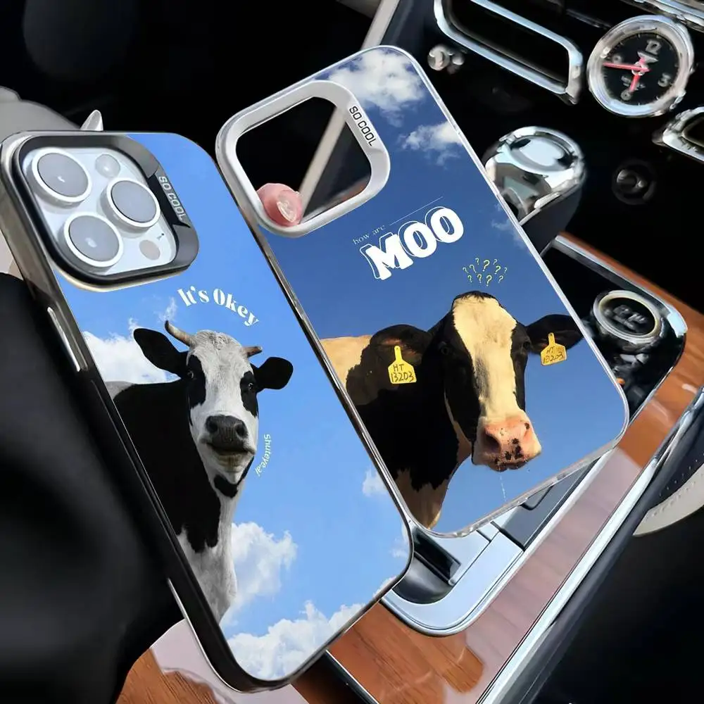 

Cute Cow and Blue Sky Phone Case For iPhone 16,15,14,13,12,11,Mini,Pro,MAX Black Matte Shockproof Cover