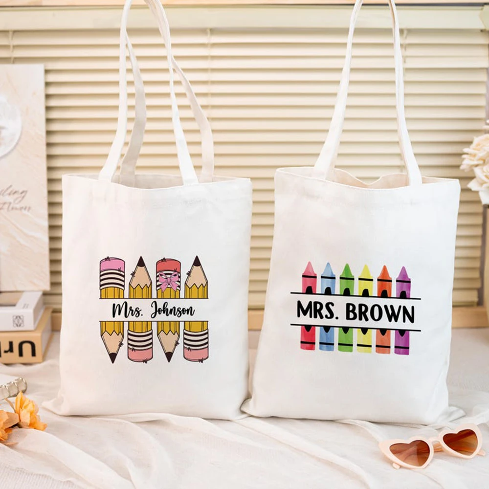 

Personalized Teacher Tote Bag Custom Name Canvas Tote Durable Colorful Cute Bag Teacher Appreciation Gift School Work Travel Bag