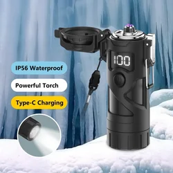 Outdoor Windproof IP56 Waterproof Pulse Dual Arc Lighter Type-C Multifunctional Portable Highlight Flashlight Cigarette Lighter