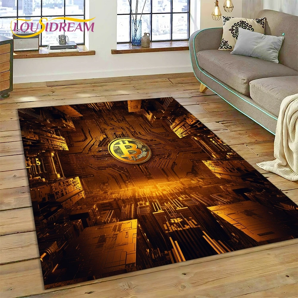 Bitcoin 3D Virtual Currency NFT Area Rug Carpet for Living Room Bedroom Home Decor,Floor Mat Non-slip for Sofa Doormat Gift Kids