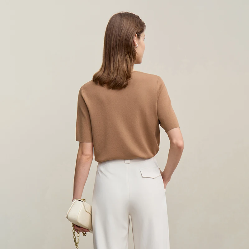 Women's Half-Placket Knit Sweater - Short Sleeve Pullover Top