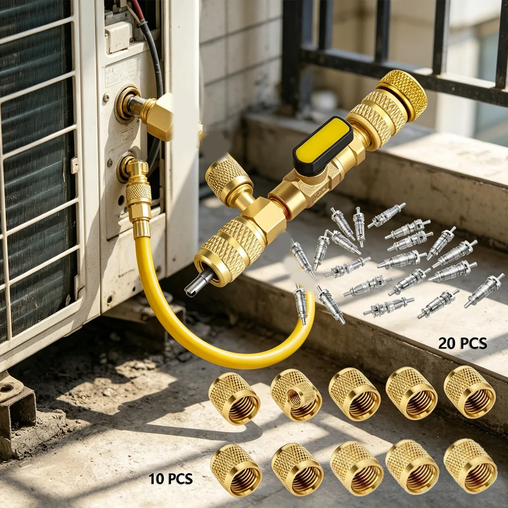 R22 R12 R407 R410 R404 R32 R600 Valve Core Remover Installer Tool Kit Dual Size 1/4 & 5/16 Port Air-conditioning System Repair