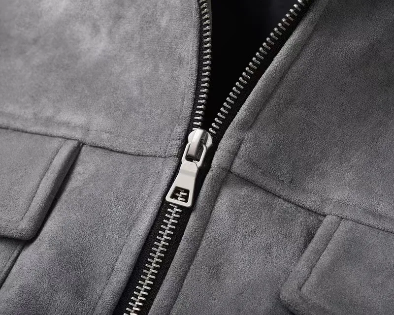 Autumn Jackets Oversize Casual Clothes High Street Pockets Laper Zipper Suede Thick Coat Mens Windbreaker Loose