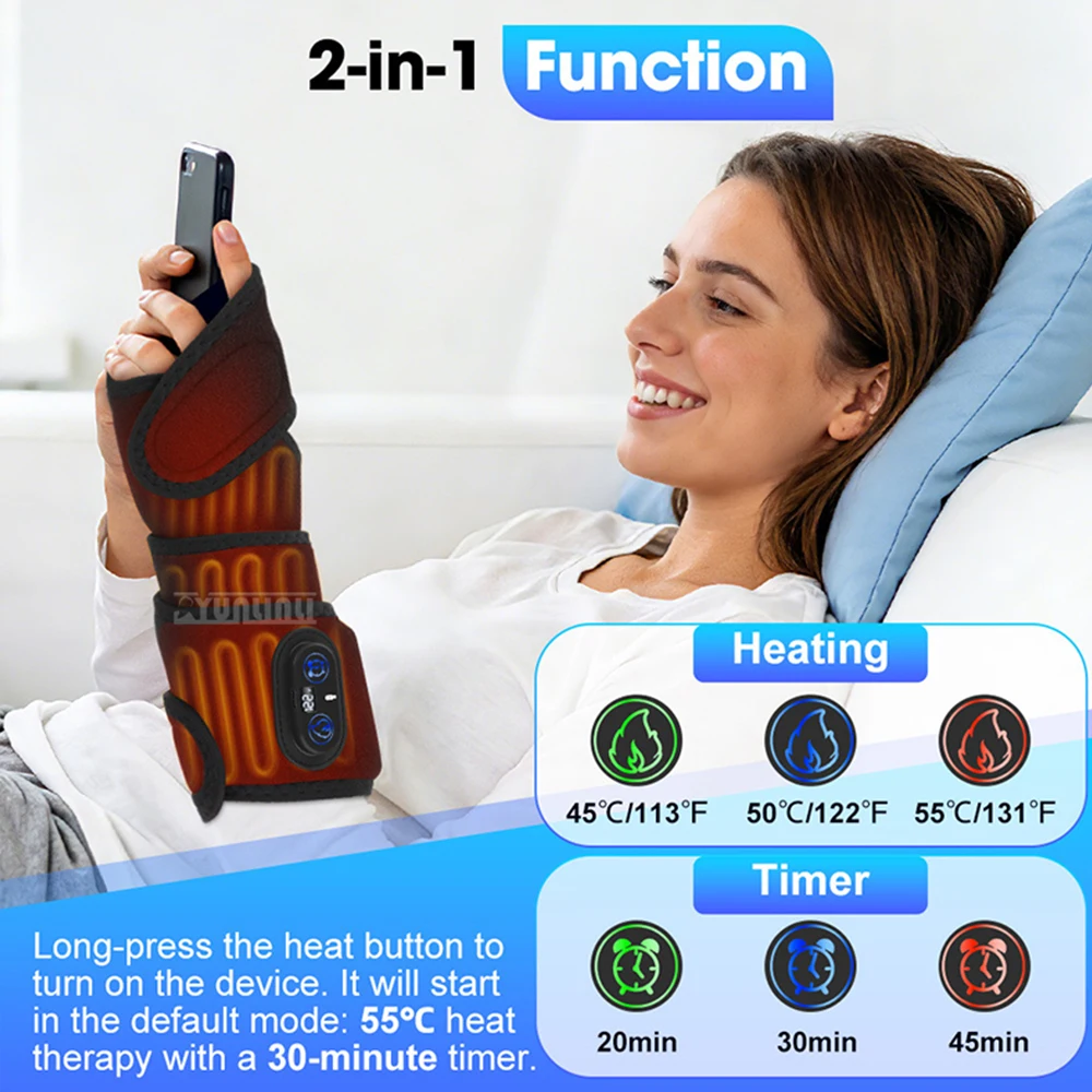 Wireless heating strap with three levels of adjustment for hot compress timing