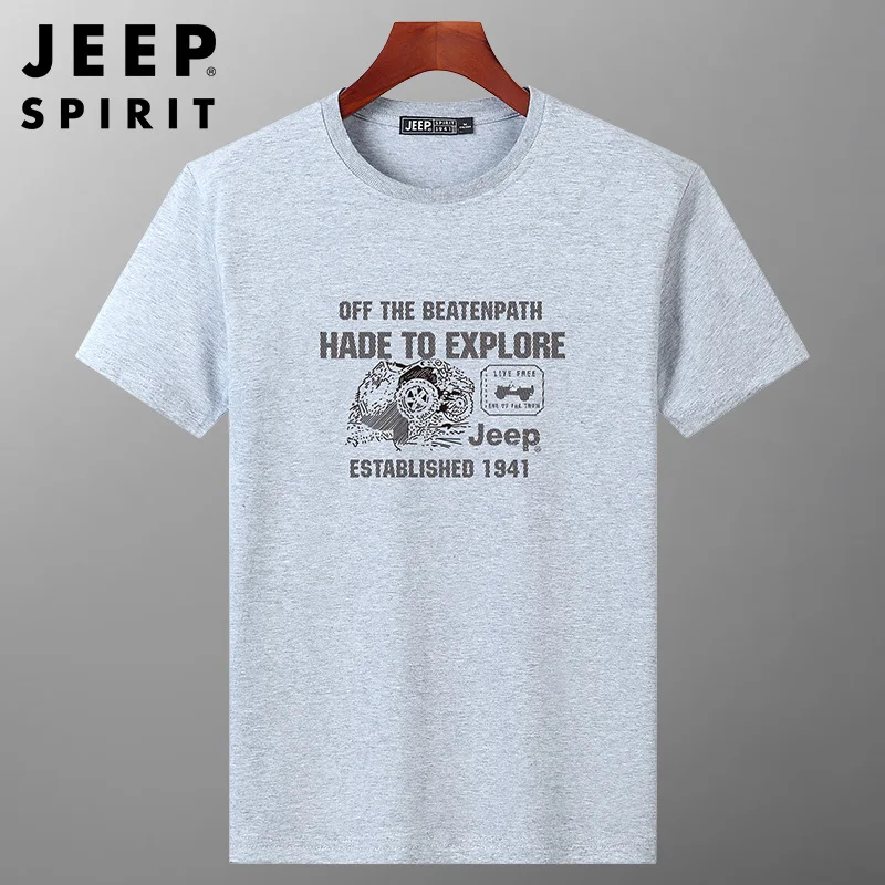 JEEP SPIRIT cotton printing fashion T-shirt summer new youth casual sports breathable top men loose round neck short sleeve