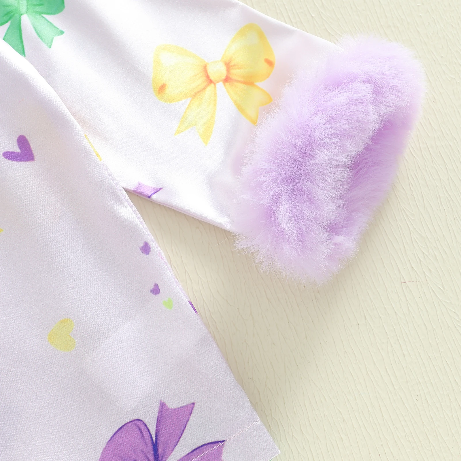 أطقم بيجامات MardiGras للفتيات الصغيرات قطع علوية لطيفة مطبوعة بفيونكة وأكمام طويلة مع بنطال مكون من قطعتين ملابس نوم