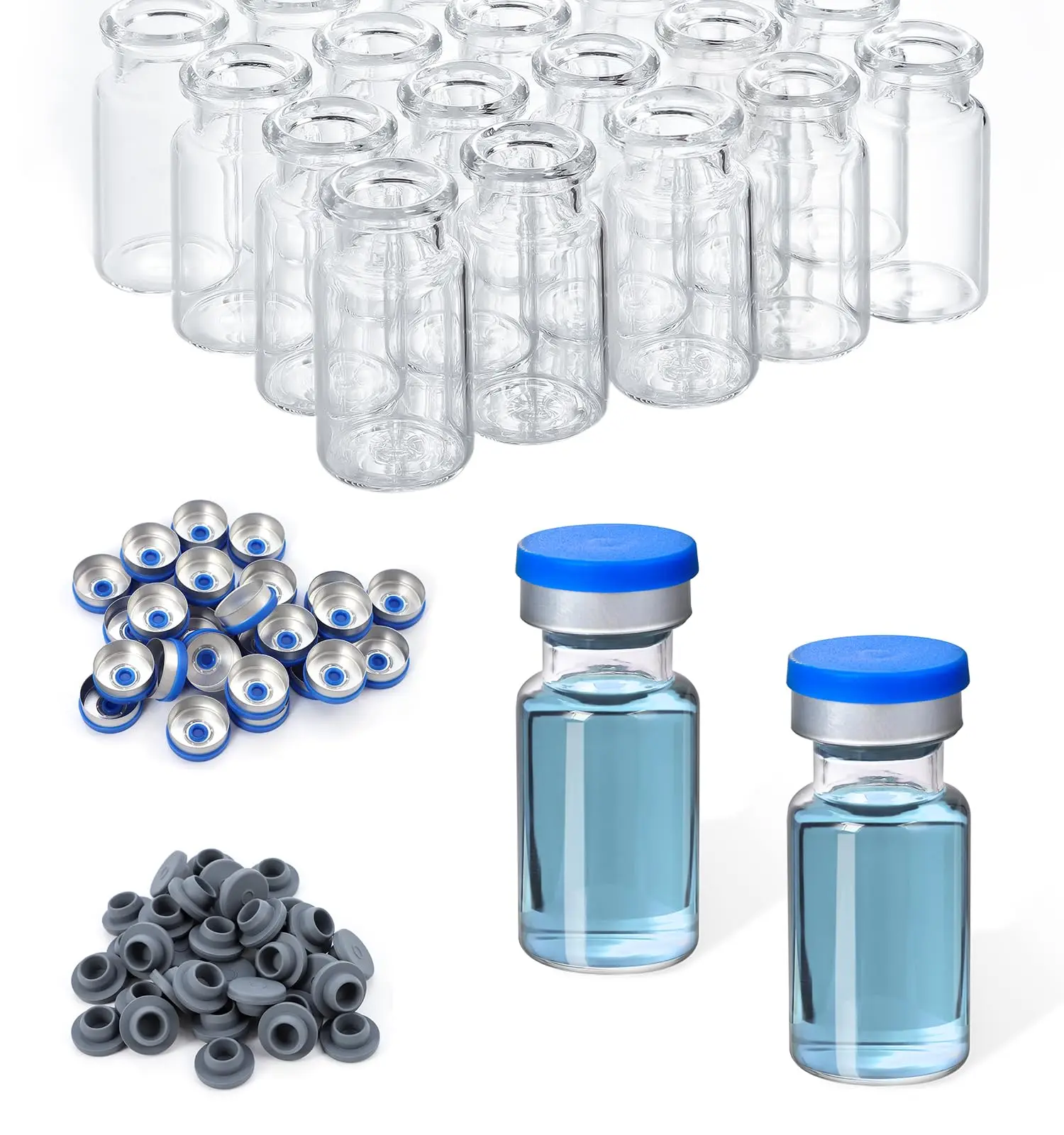 New 3/10ml Transparent Glass Vials,Freeze Dried Powder Bottle, Essential Oil Split Bottle, Tubular Glass Container for Lab Use
