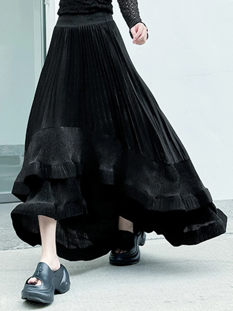 Yermora cintura alta elástica verde plissado babados elegante saia de meio corpo para mulheres solta moda maré srping verão 2025 novo