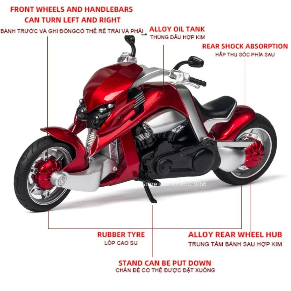 1/12 V-REX Motorcycle Car Model Toy Alloy Diecast High Simulation with Light Sound motorbike vehicle for Adult Collection Gifts