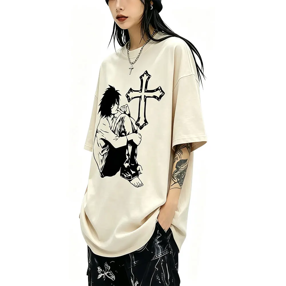 Anime Death Note L Lawliet Merch T-shirt Skeleton Graphic T Shirts Men Women Gothic Rock Oversized Streetwear Male Casual Tshirt