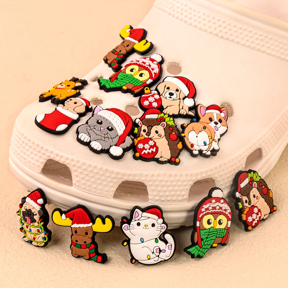 1/10pcs Christmas Animal Pins for Kids Men Women Shoe Charms Xmas Hat Deer Cat Dog Party Accessories Shoe Decorations Buckle