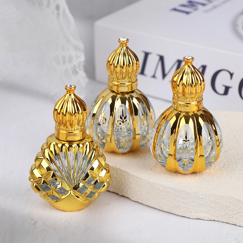 (HB05)13ML Roll On Bottle Glass Mini Essential Oil Container Portable Cosmetic Vials  Perfume Bottle Gold Empty Roll-On Bottle