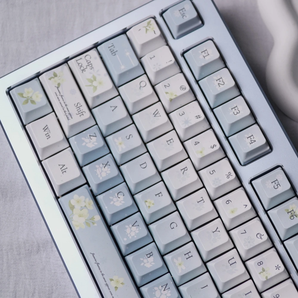 Jasmine Theme Keycap Cherry Profile PBT Five Sided Thermal Sublimation Light Blue Aesthetic Keycaps for Mechanical Keyboard