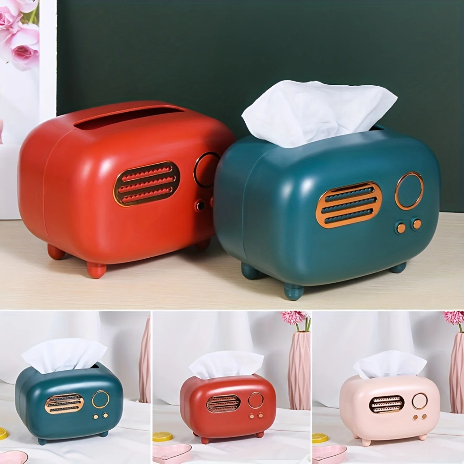 

Vintage Retro Rectangular Tissue Box Holder - Add a Pop of Color to Your Home or Office with this Unique Box!