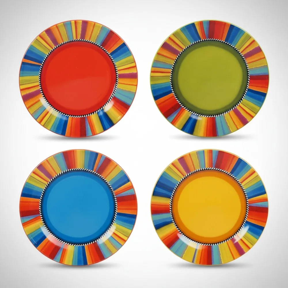 

Набор 11-дюймовых красочных керамических обеденных тарелок из 4 предметов, можно мыть в посудомоечной машине и микроволновой печи для семейной столовой