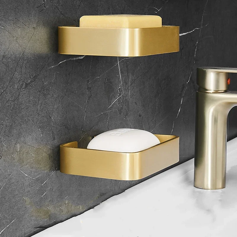 Bathroom Soap Dish Holder Gold/Black/Chrome 304 Stainless Steel Bath Square Shelf Shower Caddy Rack Wall Mounted Nail Punched