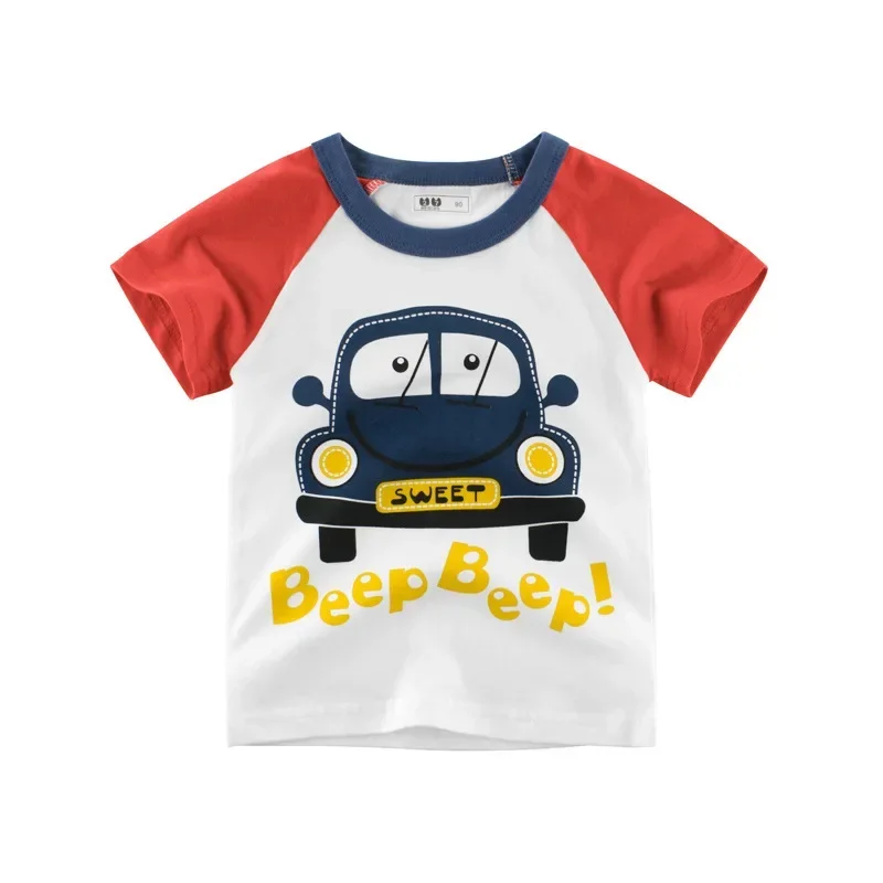 2025 Summer New Boys Cartoon Car T-Shirts Children's Short Sleeve O-Neck Cotton Tops Tees Kids Clothes 2-10Years Dropshipping