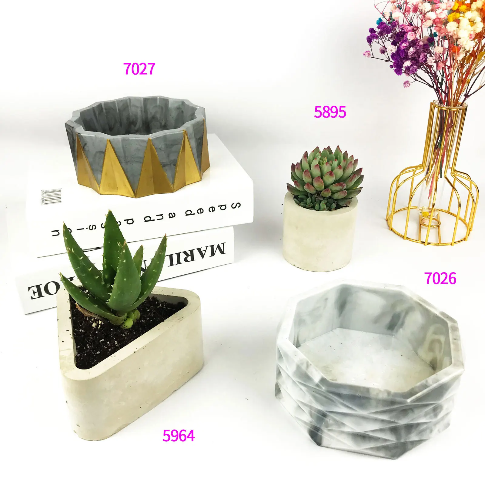 3D Flower Pot Silicone Mold DIY Diamond Pattern Flower Pot Mold Triangle Round Shaped Silicone Mould For Resin Making